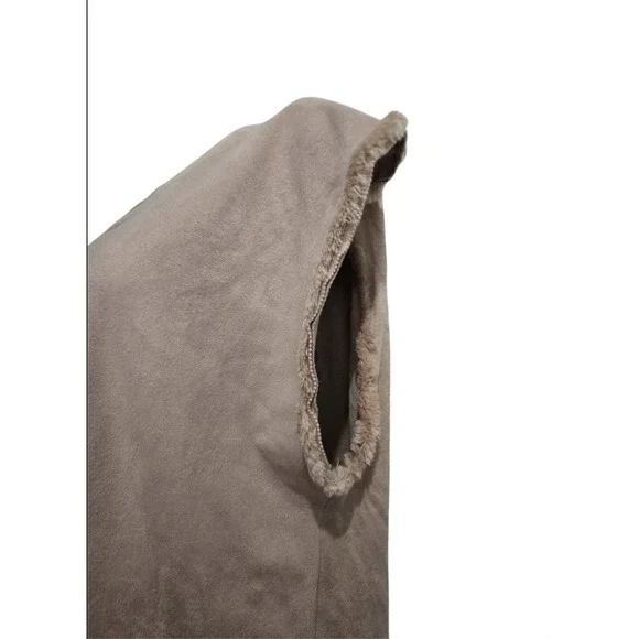 ZARA Faux Suede Fur Trim Sleeveless Top Tunic Tan Beige Size Medium Soft Boho - Picture 2 of 5